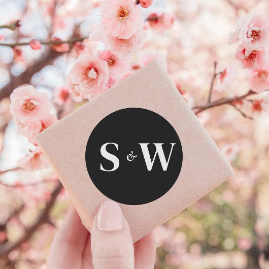 エレガントイニシャル白黒結婚ズ ラウンドシール