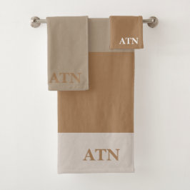 エレガントイニシャル色トレンドスタイリッシュ3トーン バスタオルセット