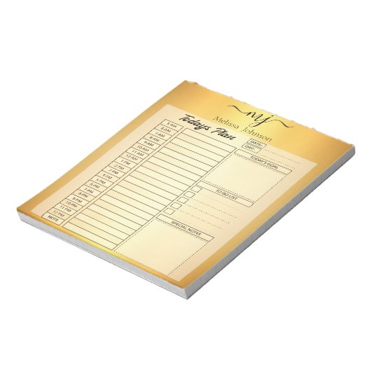 エレガントイニシャル金ゴールド日プランナーシート ノートパッド (回転)
