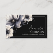 エレガントイベントウェディングプランナーブラックフローラ 名刺 (正面)