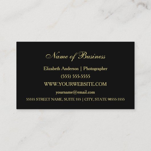 エレガントイベントフォトグラファー黒と金ゴールド《写真》ぼけ味 名刺 (裏面)