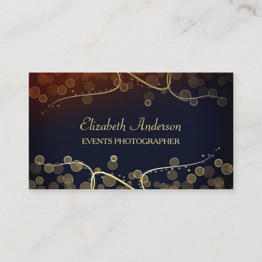 エレガントイベントフォトグラファー黒と金ゴールド《写真》ぼけ味 名刺 (正面)
