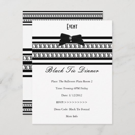 エレガントイベントブフォーマルラックタイホワイトディナー 招待状 (正面/裏面)