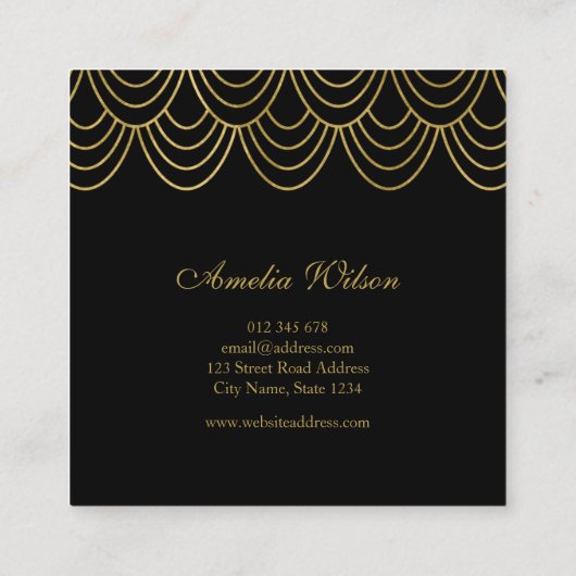 エレガントイベントプランナーブラックフェイク金ゴールド幾何学的 スクエア名刺 (裏面)