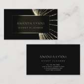エレガントイベントプランナーブラックフレーミングゴールデンライト 名刺 (正面/裏面)