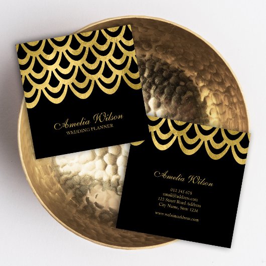 エレガントイベントプランナーブラック幾何はっきりした図形 スクエア名刺