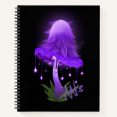 エレガントインキキャップ白熱［赤熱］光を放つ紫マッシュルームスパイラル ノートブック (正面)