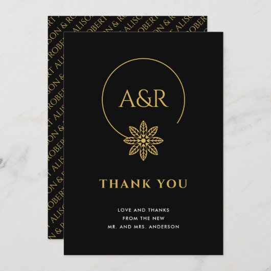 エレガントインスパイアフレームとイニシャル結婚の サンキューカード (正面/裏面)