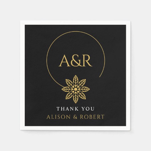 エレガントインスパイアフレームとイニシャル結婚の スタンダードカクテルナプキン (正面)