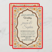 エレガントインディアンインスパイアフローラ結婚式招待状 招待状 (正面/裏面)