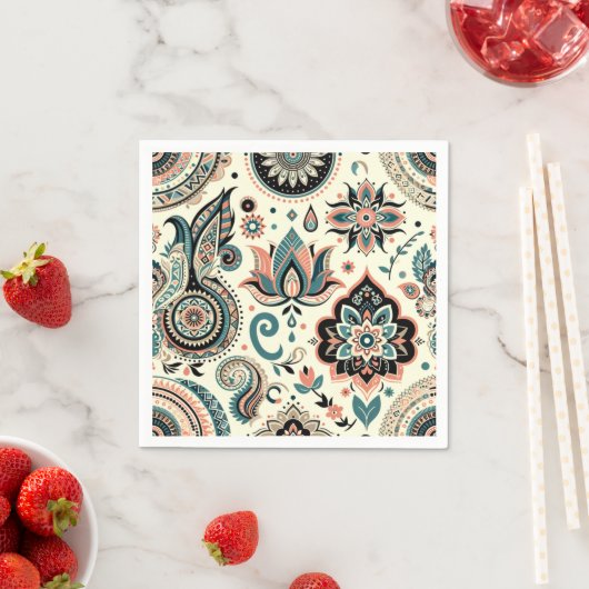 エレガントインディアンパターン（の模様が）ある紙 スタンダードカクテルナプキン (インサイチュ)