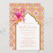 エレガントインディアンピンクイエローフラワーブライダル 招待状 (正面/裏面)