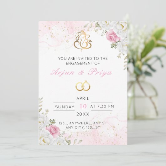 エレガントインディアンフローラ婚約招待状 招待状 (スタンド正面)