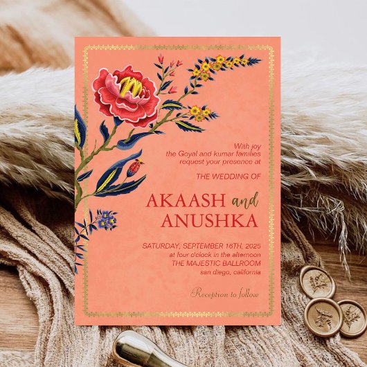 エレガントインディアンワイルドフラワー赤面ピンク結婚ズ 招待状