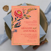 エレガントインディアンワイルドフラワー赤面ピンク結婚ズ 招待状