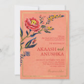エレガントインディアンワイルドフラワー赤面ピンク結婚ズ 招待状 (正面)