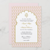 エレガントインディアン結婚ズとガネーシュのピンク招待状 招待状 (正面/裏面)