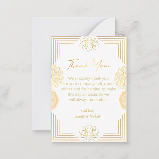 エレガントインディアン金ゴールド幾何感謝していユー結婚ズ ノートカード (正面)