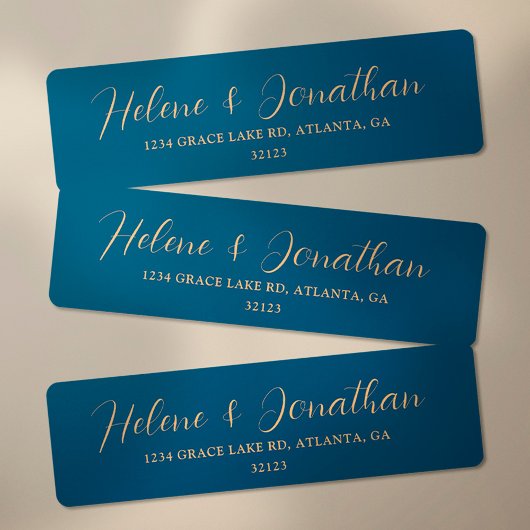 エレガントインディゴ青金ゴールド結婚差出人住所 ラベル