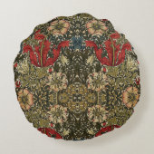 エレガントウィリアム・モリス花柄レッド・グリーン ラウンドクッション (裏面)