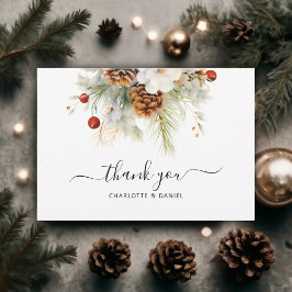エレガントウィンターエバーグリーン&ロ結婚ワン サンキューカード