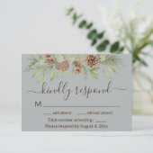 エレガントウィンターグレーパインウェディングRSVPカード サンキューカード (スタンド正面)