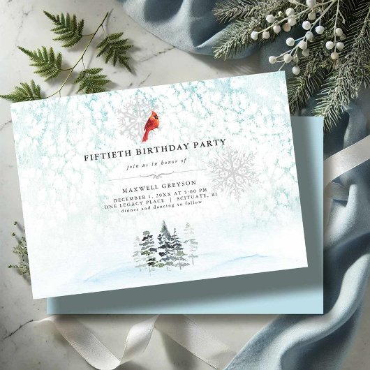 エレガントウィンターパインズウォーターカラー誕生日招待状 招待状