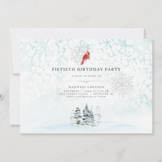 エレガントウィンターパインズウォーターカラー誕生日招待状 招待状 (正面)