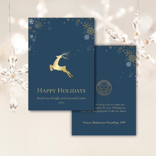 エレガントウィンターブルー金ゴールド鹿ビジネスロゴ シーズンカード