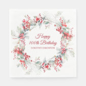 エレガントウィンターベリーボタニカル100誕生日 スタンダードランチョンナプキン (正面)