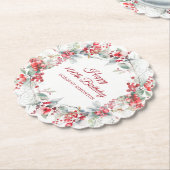 エレガントウィンターベリーボタニカル100誕生日 ペーパーコースター (アングル)