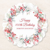 エレガントウィンターベリーボタニカル100誕生日 ペーパーコースター (正面)