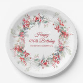 エレガントウィンターベリーボタニカル100誕生日 ペーパープレート (正面)