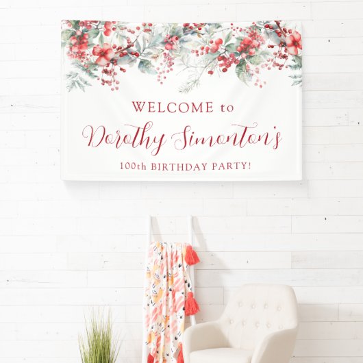 エレガントウィンターベリーボタニカル100誕生日 横断幕 (インサイチュ)