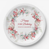 エレガントウィンターベリーボタニカル50誕生日 ペーパープレート (正面)