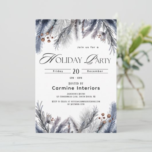 エレガントウィンターボタニカル企業のオフィスホリデイ 招待状 (スタンド正面)