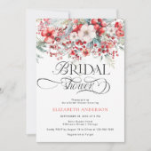 エレガントウィンターレッドとグリーンブライダルシャワー 招待状 (正面)