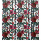 エレガントウィンターレッドローズブラック垂直ストライプ シャワーカーテン (正面)