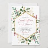 エレガントウィンターレッド金ゴールドクリスマスブライダルシャワー 招待状 (正面)