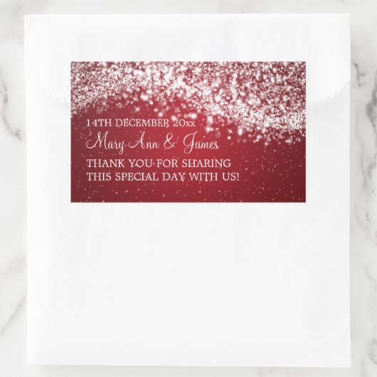 エレガントウェディングきらめくメッセージカードウェーブレッド 長方形シール (バッグ)