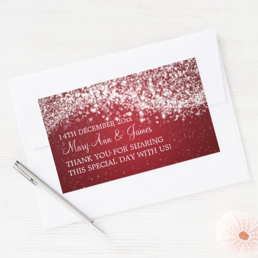 エレガントウェディングきらめくメッセージカードウェーブレッド 長方形シール (封筒)