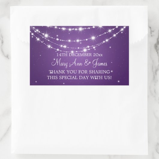 エレガントウェディングきらめくメッセージカードチェーンパープル 長方形シール (バッグ)