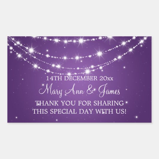 エレガントウェディングきらめくメッセージカードチェーンパープル 長方形シール (正面)
