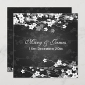 エレガントウェディングさくらんぼブロッサムブラック 招待状 (正面/裏面)