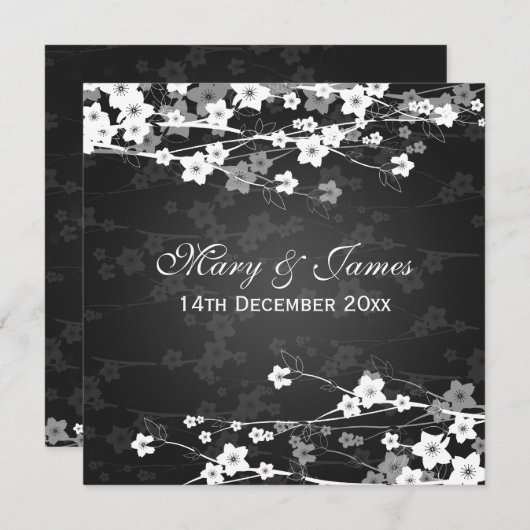 エレガントウェディングさくらんぼブロッサムブラック 招待状 (正面/裏面)
