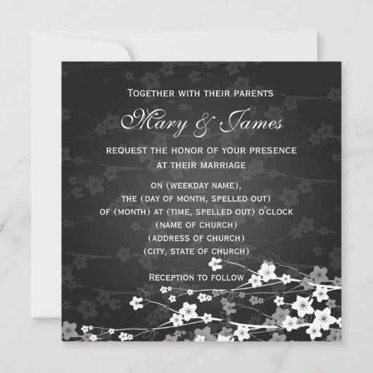 エレガントウェディングさくらんぼブロッサムブラック 招待状 (裏面)