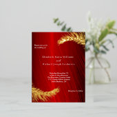 エレガントウェディングとRSVPルビーレッド金ゴールド離れ 箔招待状ポストカード (立ち正面)