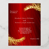 エレガントウェディングとRSVPルビーレッド金ゴールド離れ 箔招待状ポストカード (正面)