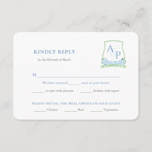 エレガントウェディングアジサイのクレストミールの選択の応答 エンクロージャーカード (正面)