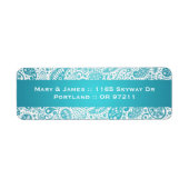 エレガントウェディングアドレスペイズリーパターンアクアブルー ラベル (正面)